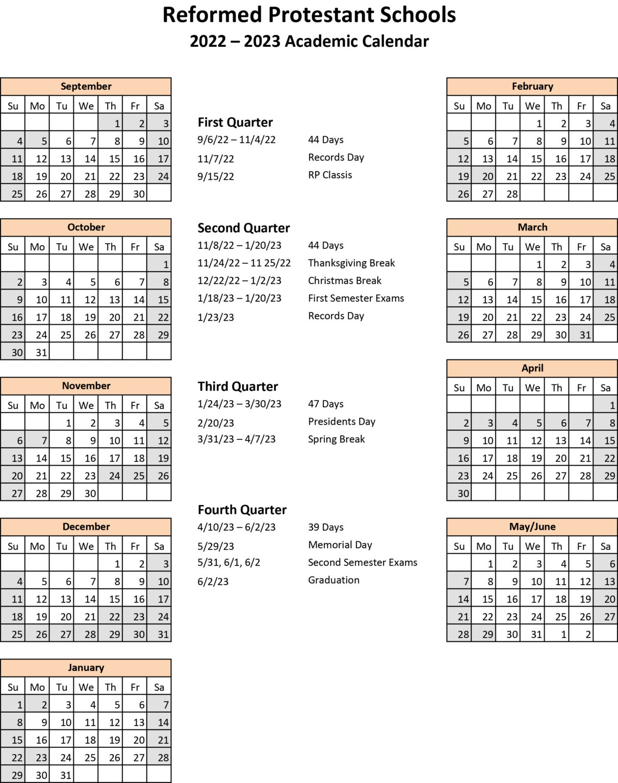 Calendar – Genesis Reformed Protestant School